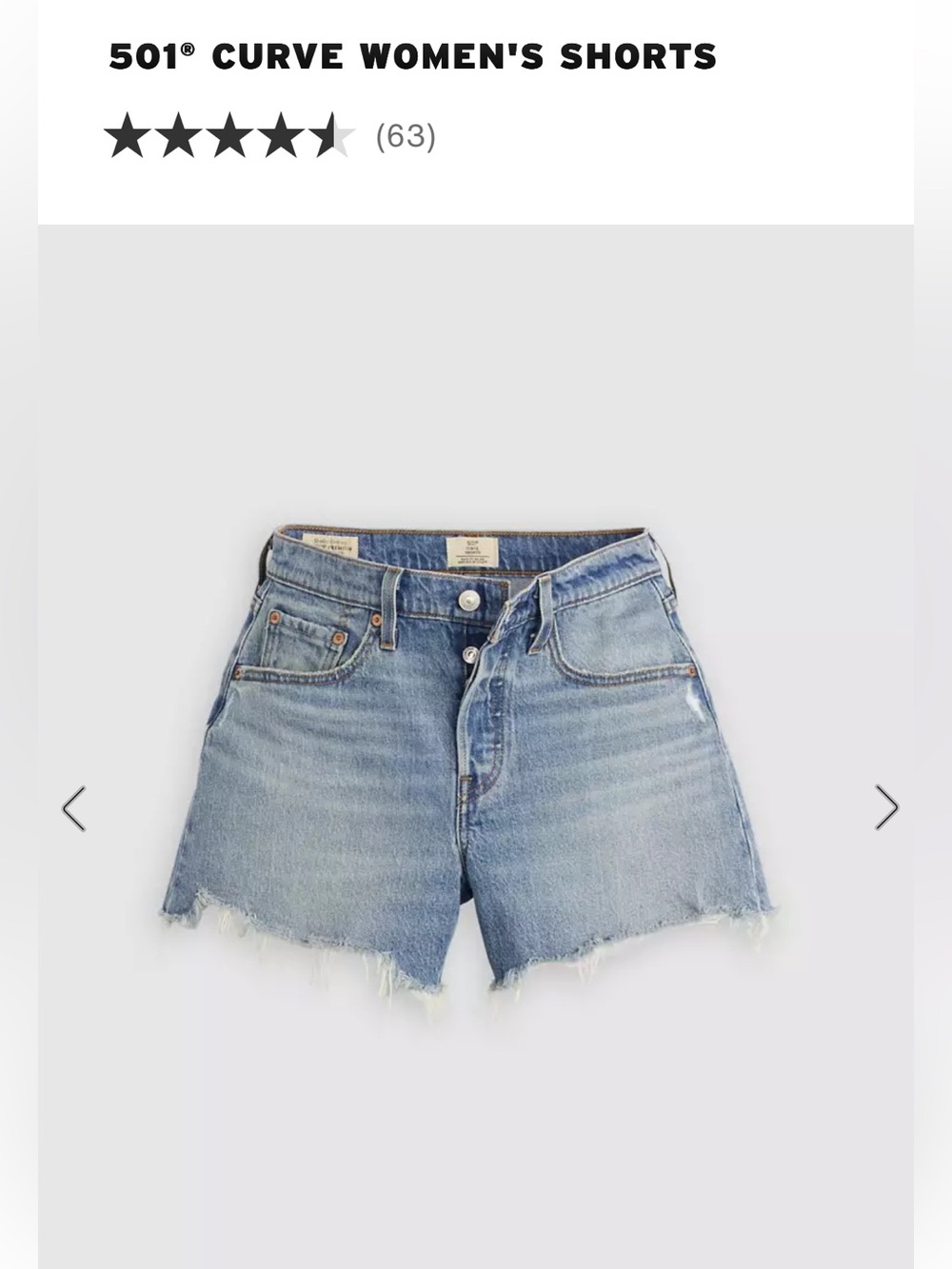NWT LEVIS 501 Curve Shorts - Medium Wash